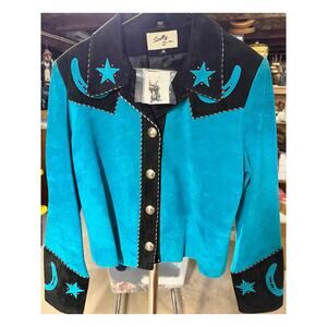 Scully Leather Western Jacket Teal Black Horse Show Blazer M Silver buttons